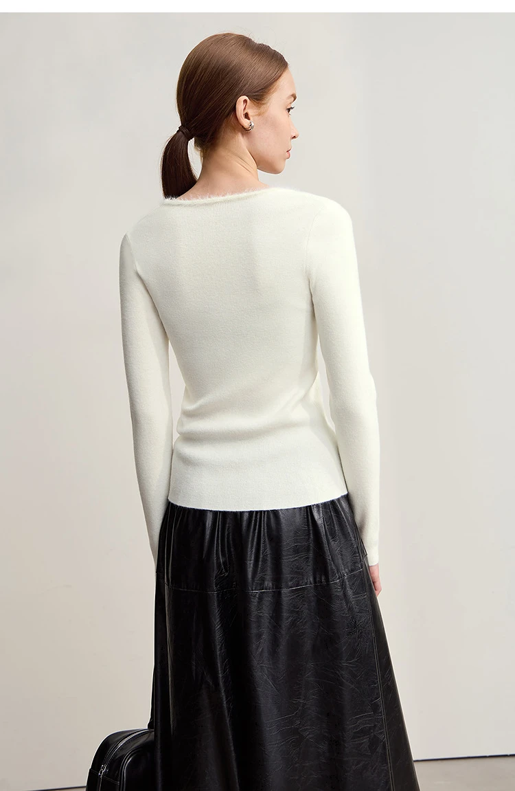 Amii Sweater For Woman 2026 Winter New Modern Retro Square Collar Sweater Slim Solid Versatile Women's Long Sleeve Top 12544142