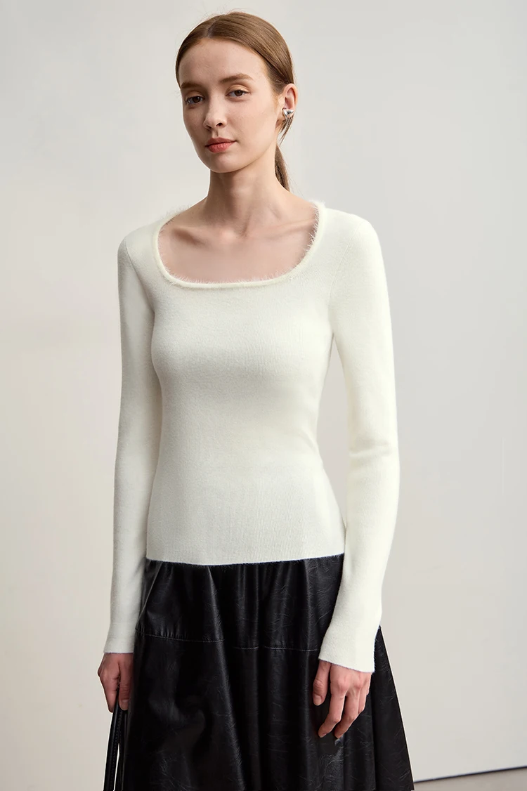 Amii Sweater For Woman 2026 Winter New Modern Retro Square Collar Sweater Slim Solid Versatile Women's Long Sleeve Top 12544142