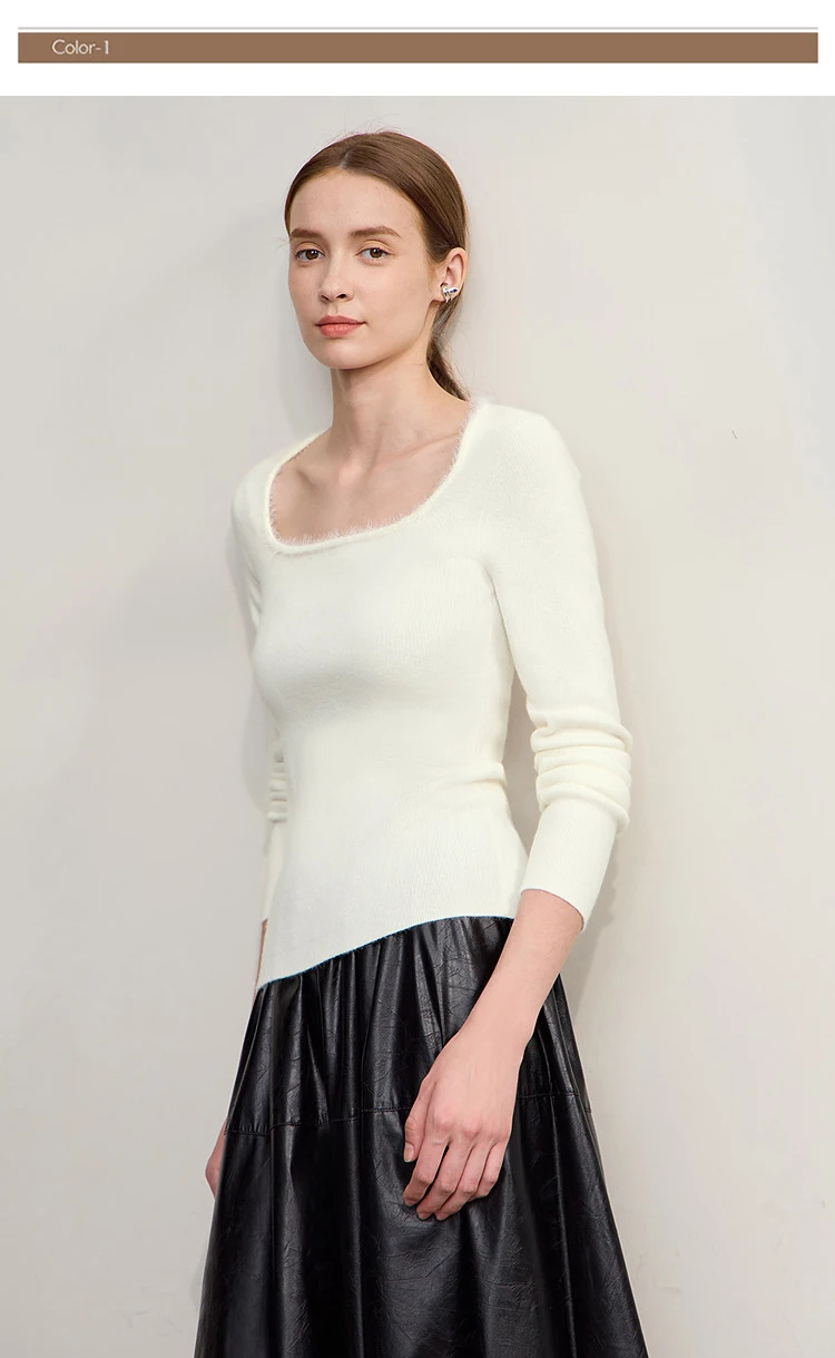 Amii Sweater For Woman 2026 Winter New Modern Retro Square Collar Sweater Slim Solid Versatile Women's Long Sleeve Top 12544142