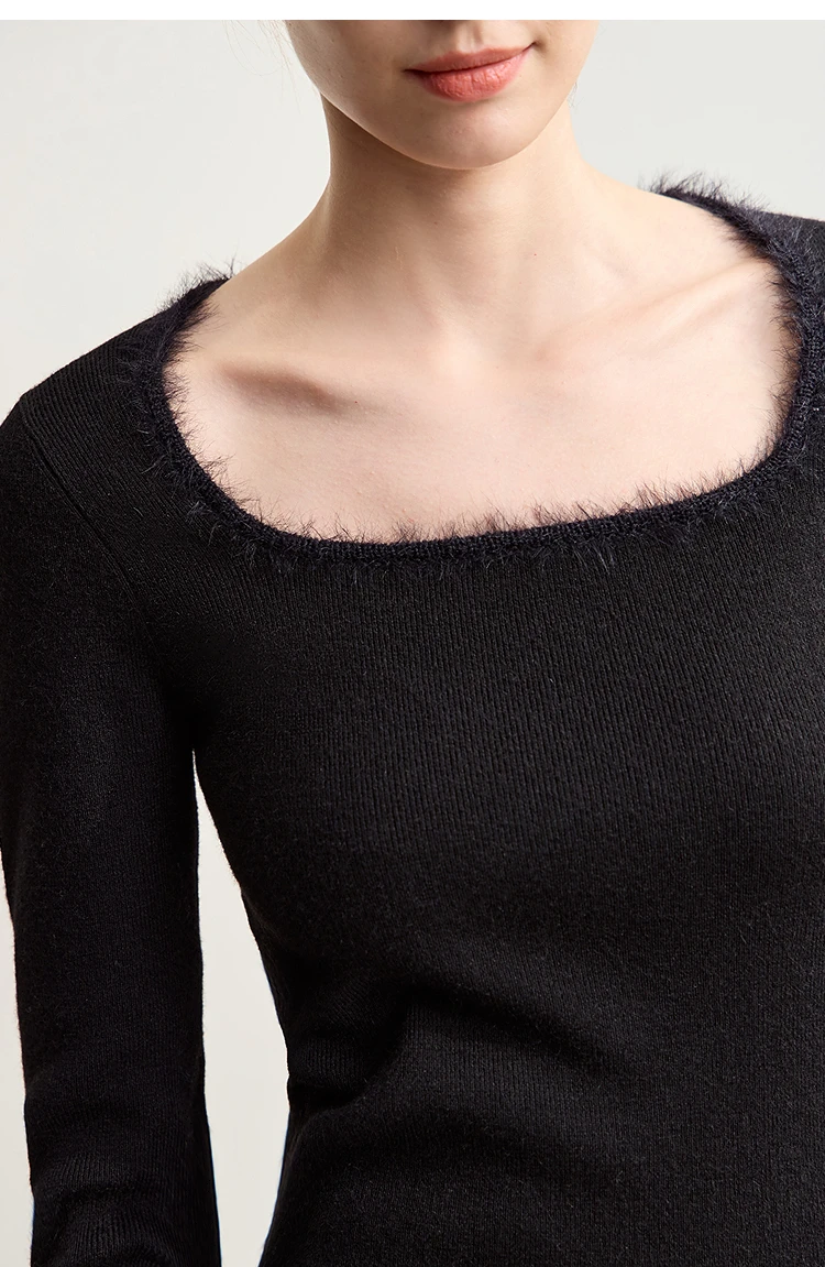 Amii Sweater For Woman 2026 Winter New Modern Retro Square Collar Sweater Slim Solid Versatile Women's Long Sleeve Top 12544142