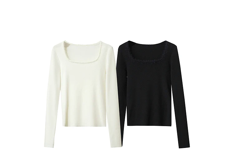 Amii Sweater For Woman 2026 Winter New Modern Retro Square Collar Sweater Slim Solid Versatile Women's Long Sleeve Top 12544142