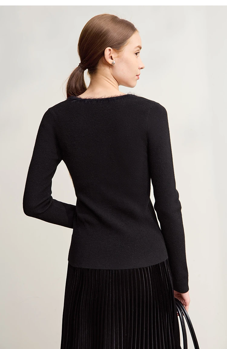 Amii Sweater For Woman 2026 Winter New Modern Retro Square Collar Sweater Slim Solid Versatile Women's Long Sleeve Top 12544142