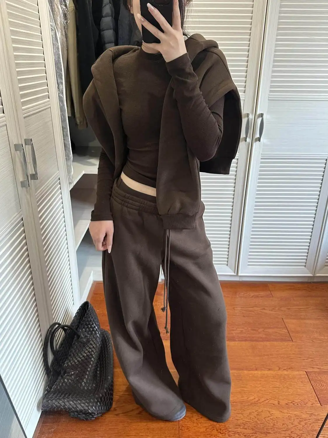 American Casual Relaxation Sweater Set Women's Autumn Loose Retro Sports Hooded Jacket Wide-leg Pants Two-piece Set