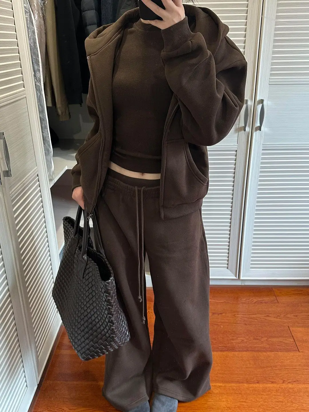 American Casual Relaxation Sweater Set Women's Autumn Loose Retro Sports Hooded Jacket Wide-leg Pants Two-piece Set
