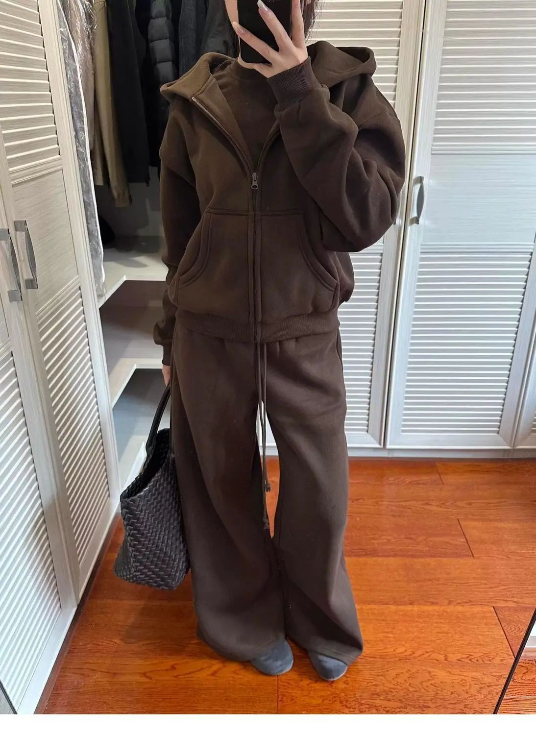 American Casual Relaxation Sweater Set Women's Autumn Loose Retro Sports Hooded Jacket Wide-leg Pants Two-piece Set