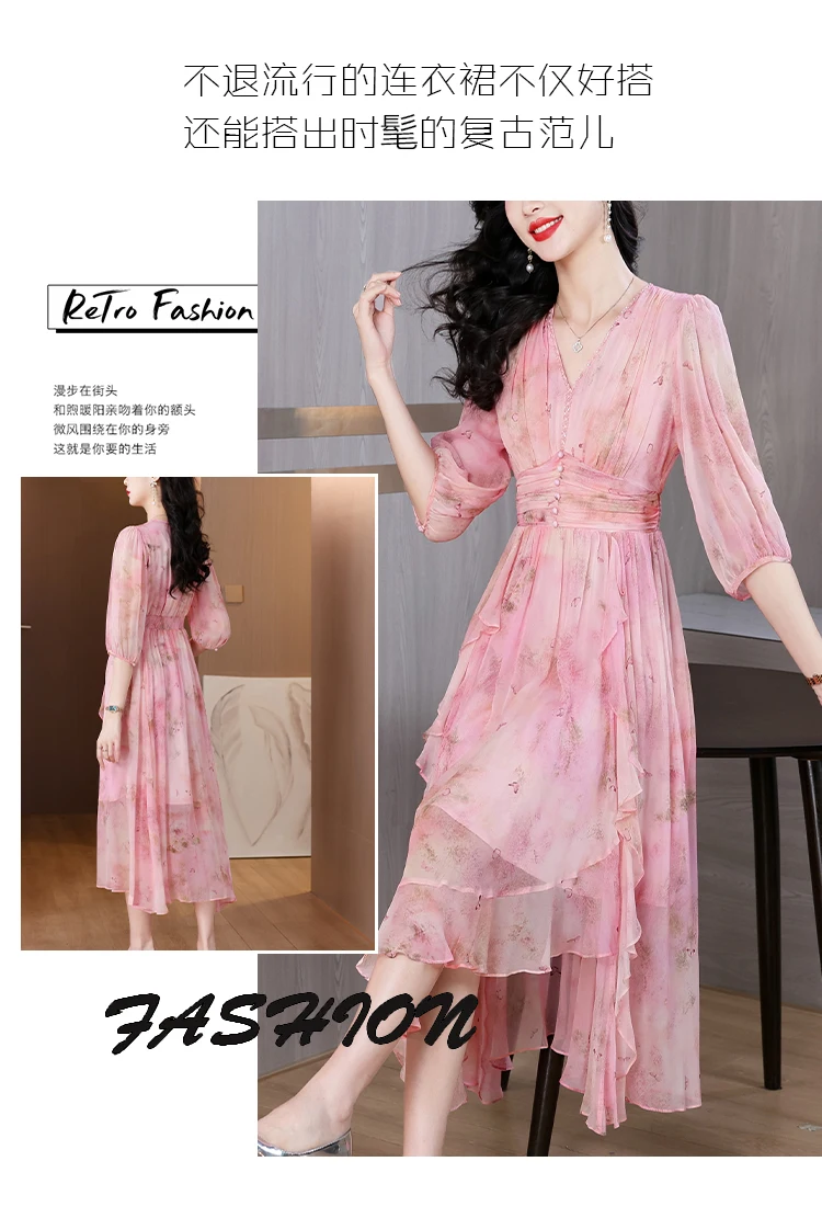 Summer Floral Silk Beach Midi Sundress Women Boho Fashion Casual Light Maxi Dress 2026 Spring Elegant Luxury Festival Vestidos