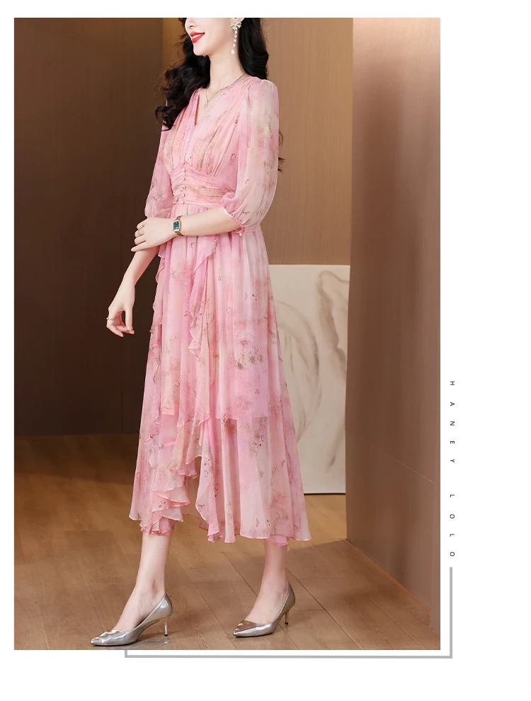 Summer Floral Silk Beach Midi Sundress Women Boho Fashion Casual Light Maxi Dress 2026 Spring Elegant Luxury Festival Vestidos