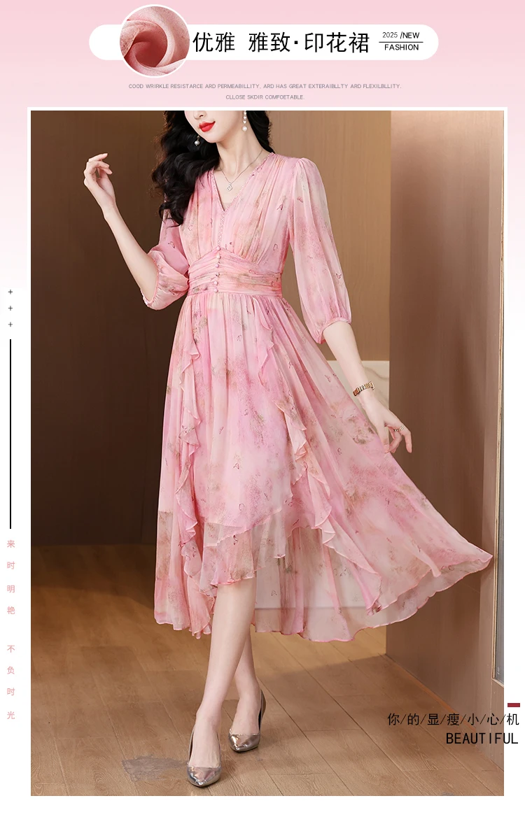 Summer Floral Silk Beach Midi Sundress Women Boho Fashion Casual Light Maxi Dress 2026 Spring Elegant Luxury Festival Vestidos