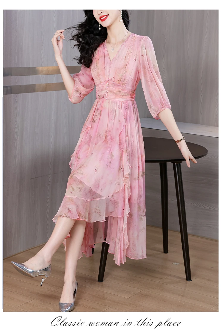Summer Floral Silk Beach Midi Sundress Women Boho Fashion Casual Light Maxi Dress 2026 Spring Elegant Luxury Festival Vestidos
