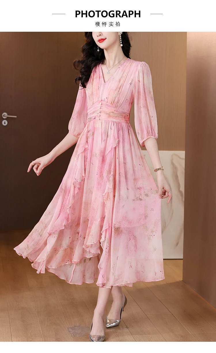 Summer Floral Silk Beach Midi Sundress Women Boho Fashion Casual Light Maxi Dress 2026 Spring Elegant Luxury Festival Vestidos