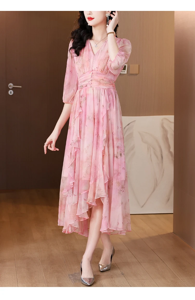 Summer Floral Silk Beach Midi Sundress Women Boho Fashion Casual Light Maxi Dress 2026 Spring Elegant Luxury Festival Vestidos
