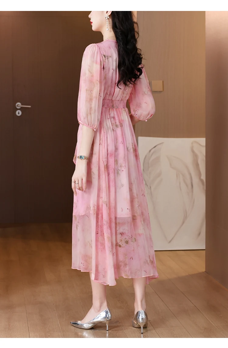 Summer Floral Silk Beach Midi Sundress Women Boho Fashion Casual Light Maxi Dress 2026 Spring Elegant Luxury Festival Vestidos