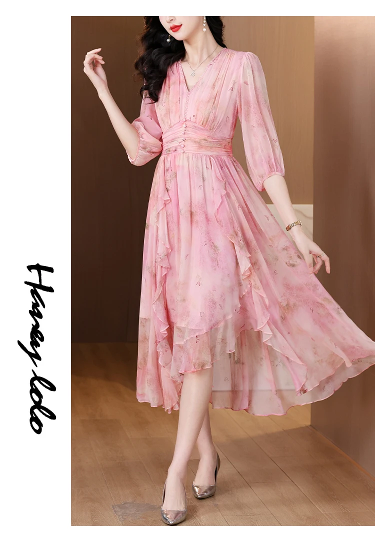 Summer Floral Silk Beach Midi Sundress Women Boho Fashion Casual Light Maxi Dress 2026 Spring Elegant Luxury Festival Vestidos