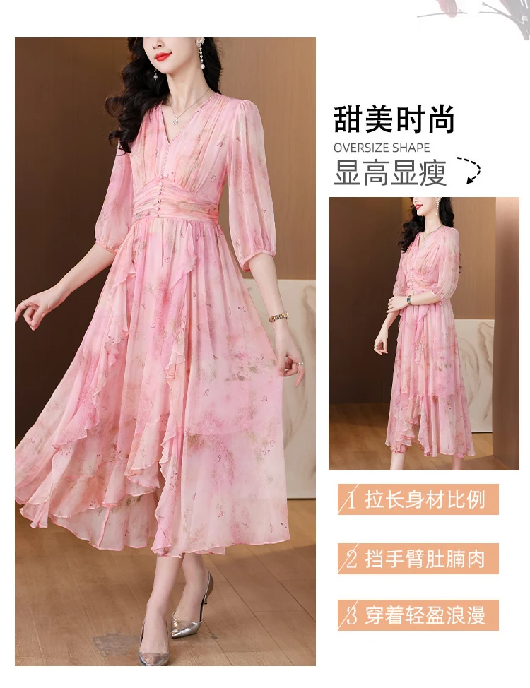 Summer Floral Silk Beach Midi Sundress Women Boho Fashion Casual Light Maxi Dress 2026 Spring Elegant Luxury Festival Vestidos