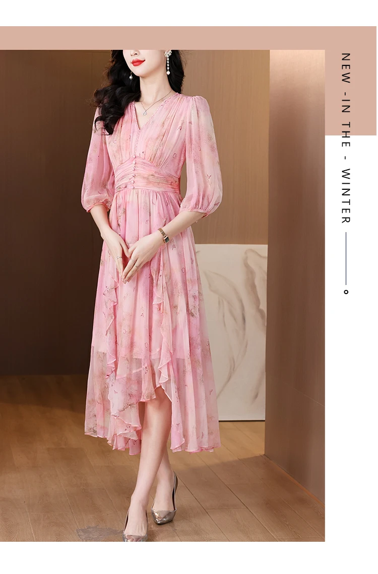 Summer Floral Silk Beach Midi Sundress Women Boho Fashion Casual Light Maxi Dress 2026 Spring Elegant Luxury Festival Vestidos