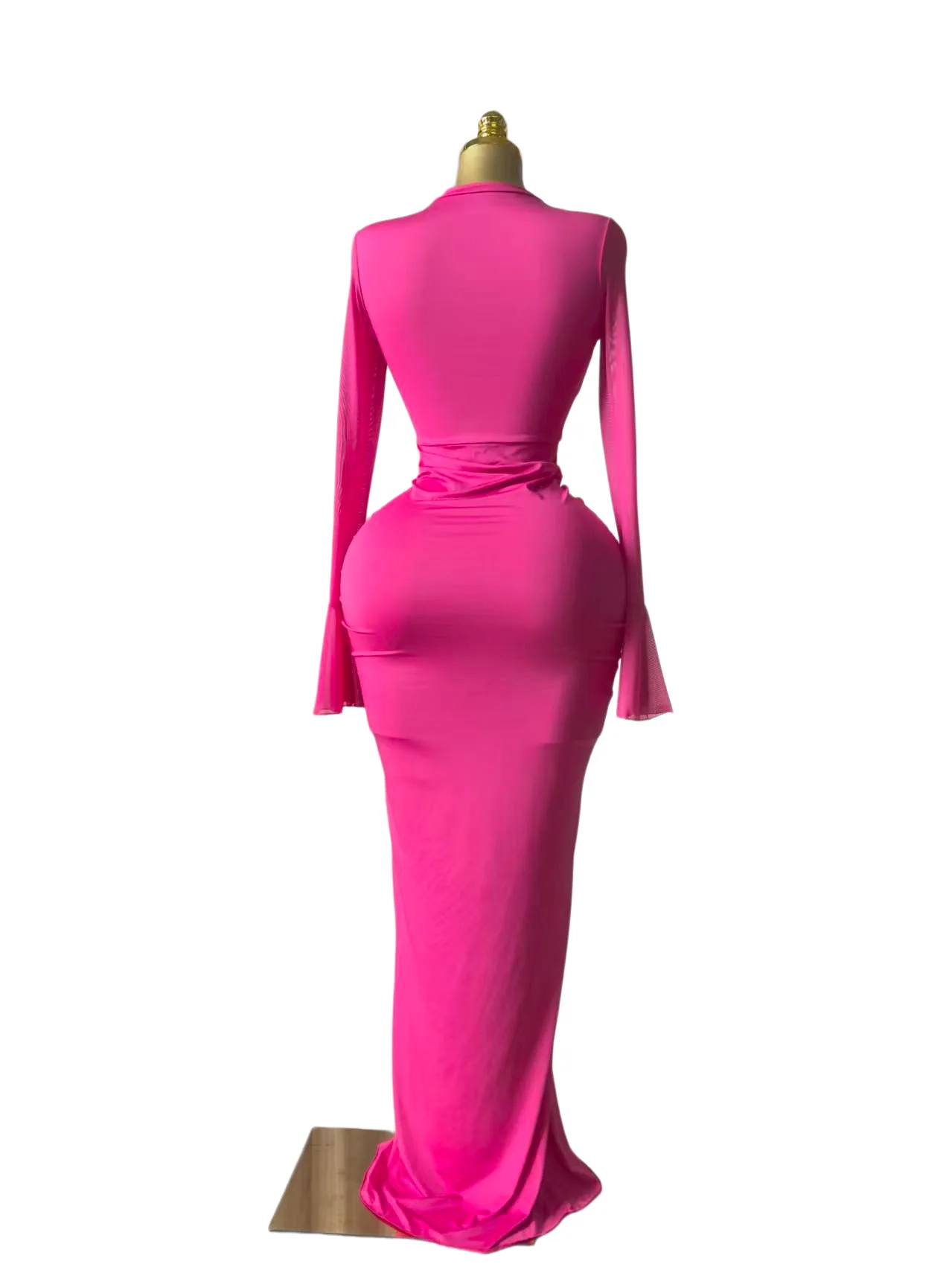 Chic 2026 INS Mesh Pleated Long Dress Women Slim Fits High Waist Bodycon Vestidos Elegant Dress Splicing Long-sleeved Dress Y2K