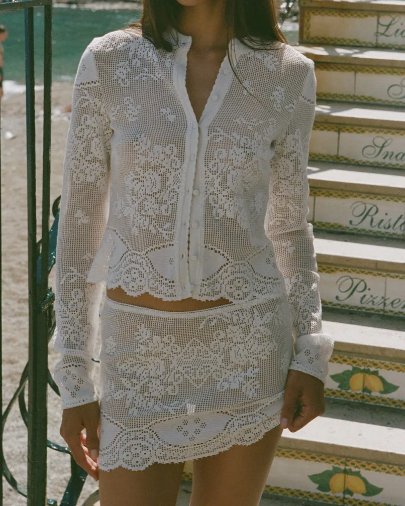 Wj White Hollow-Out Crochet See-Through Lace Low-Waist Mini Skirt, Mesh Floral Lace Vacation Style Short Skirt, See-Through Mesh Lace Low-Waist Short Skirt