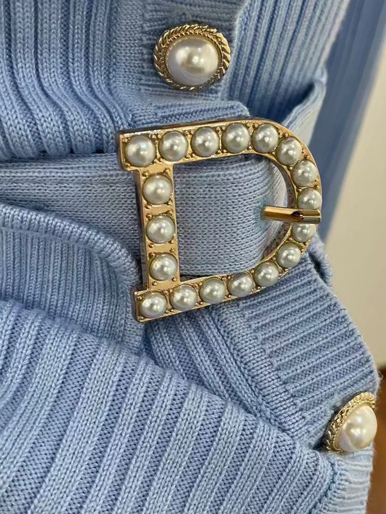 ZJYT Autumn Winter Knitted Sweater Dress for Women Long Sleeve 2026 Fashion New Single Breasted Sweet Casual Dresses with Belt