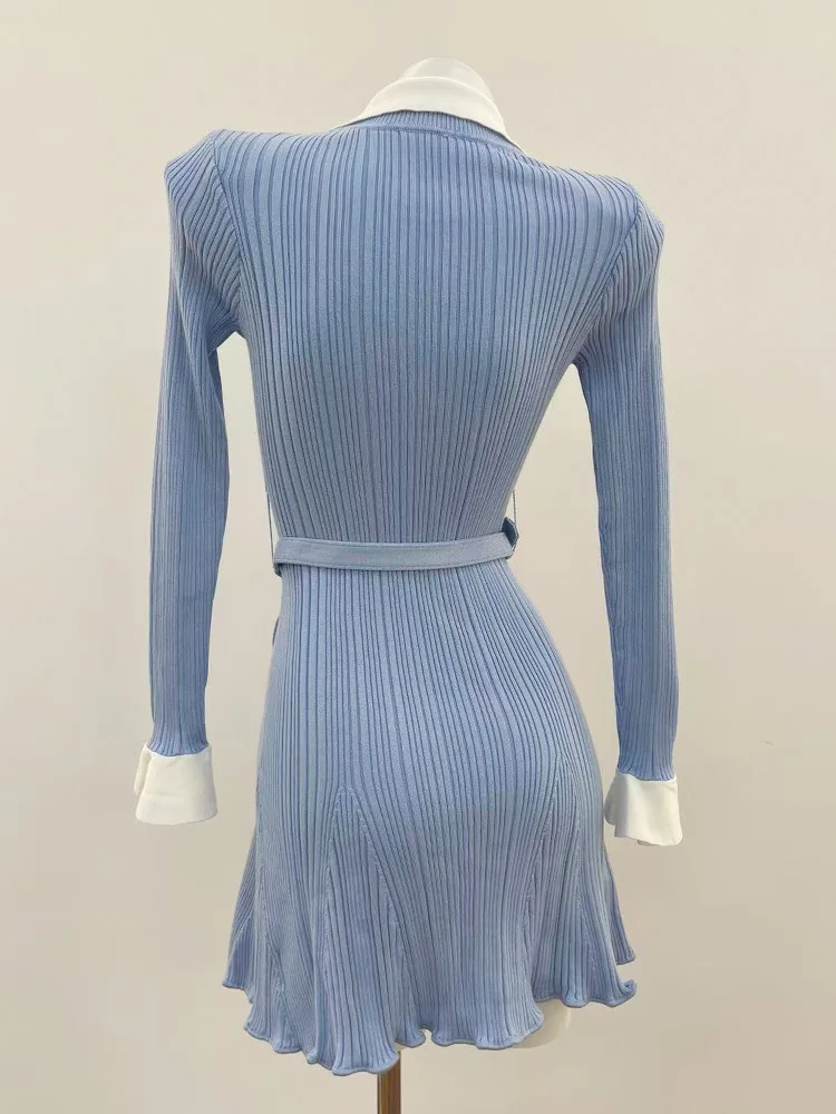 ZJYT Autumn Winter Knitted Sweater Dress for Women Long Sleeve 2026 Fashion New Single Breasted Sweet Casual Dresses with Belt