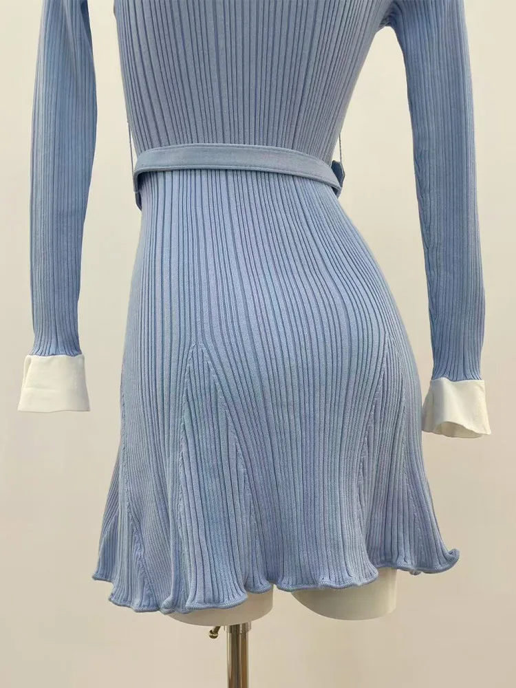 ZJYT Autumn Winter Knitted Sweater Dress for Women Long Sleeve 2026 Fashion New Single Breasted Sweet Casual Dresses with Belt