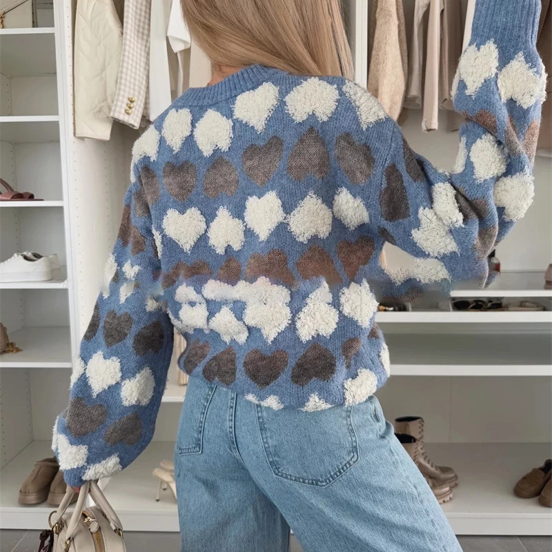 2026 Casual Commuting Sweater Top O Neck Long Sleeved Jacquard Knitted Pullover Autumn Winter Soft Warm Loose Fit Women Sweater
