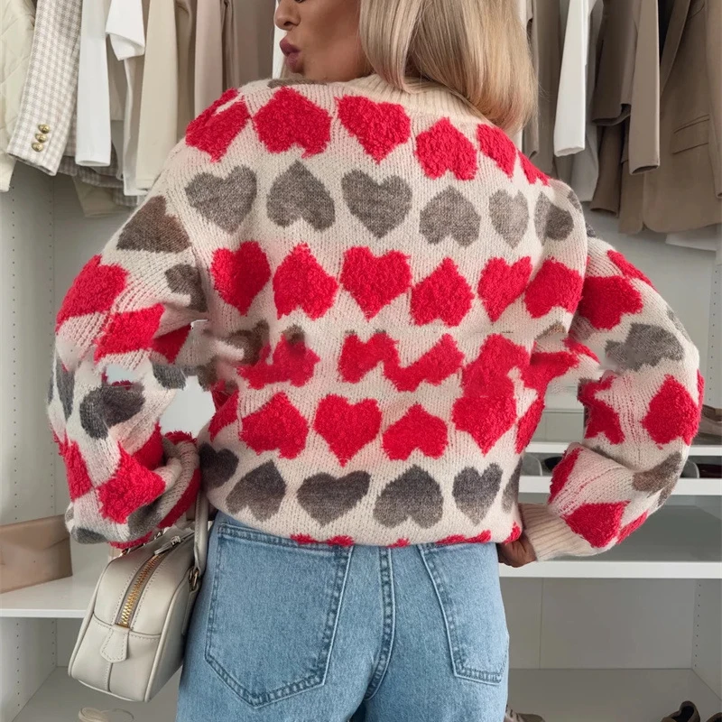 2026 Casual Commuting Sweater Top O Neck Long Sleeved Jacquard Knitted Pullover Autumn Winter Soft Warm Loose Fit Women Sweater