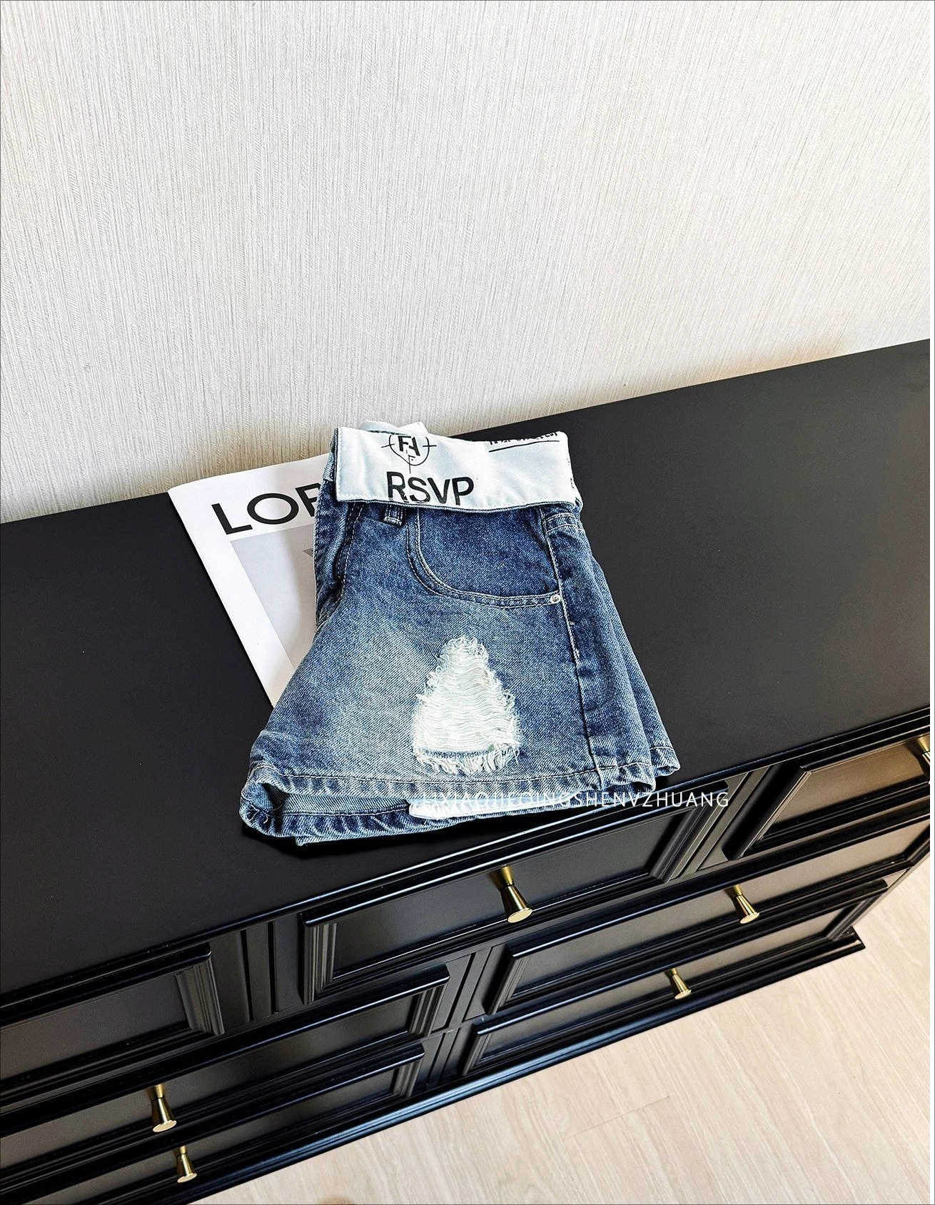 American Retro Spice Girl Flanged Low Waist Denim Shorts Women's Ripped Design Denim Shorts Hot Pants