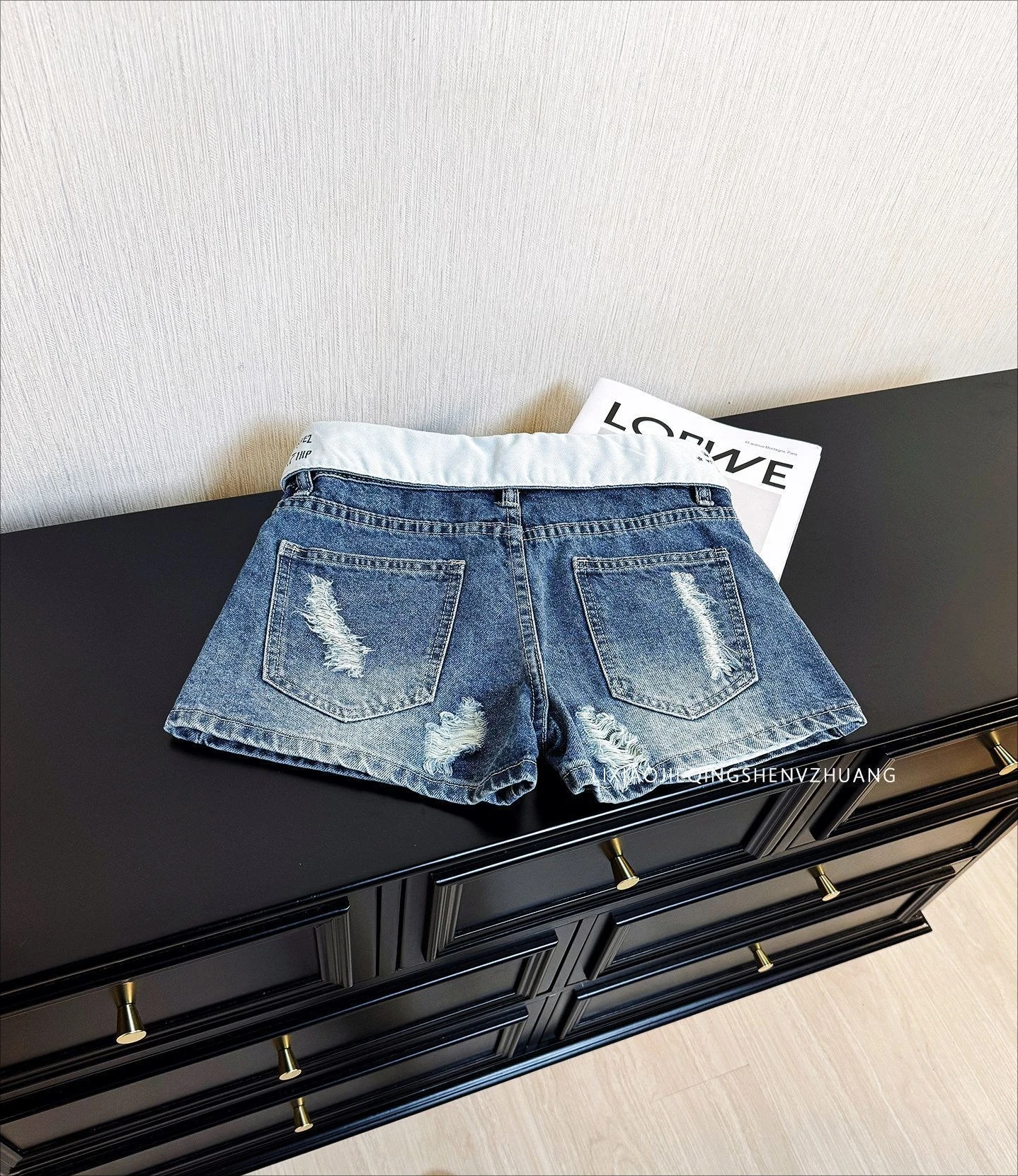 American Retro Spice Girl Flanged Low Waist Denim Shorts Women's Ripped Design Denim Shorts Hot Pants