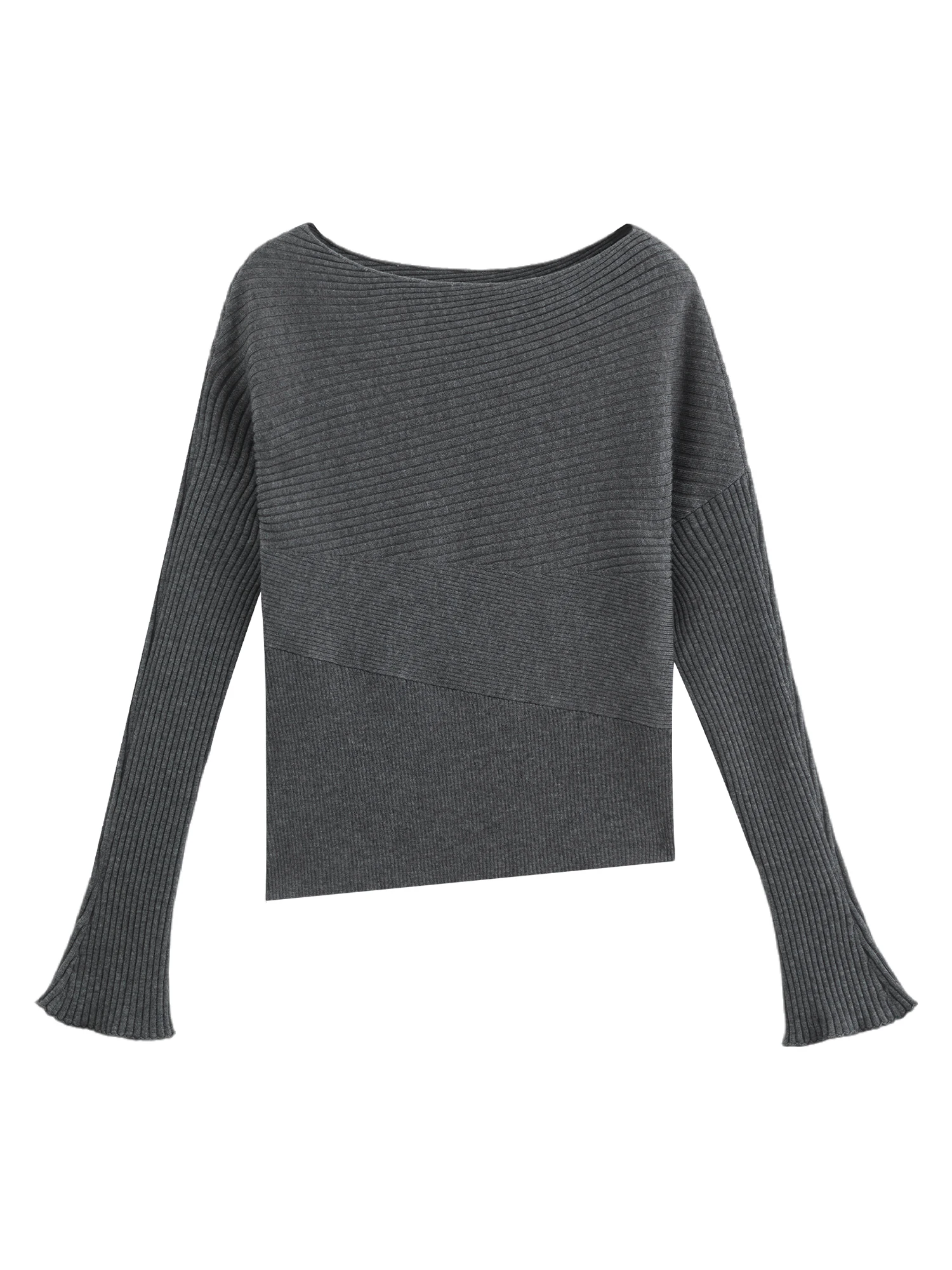 ZIQIAO Women's 2026 Autumn New Style Off-Shoulder Wool Knit Sweater Slimming Waist Long Sleeve Basics Simple Solid