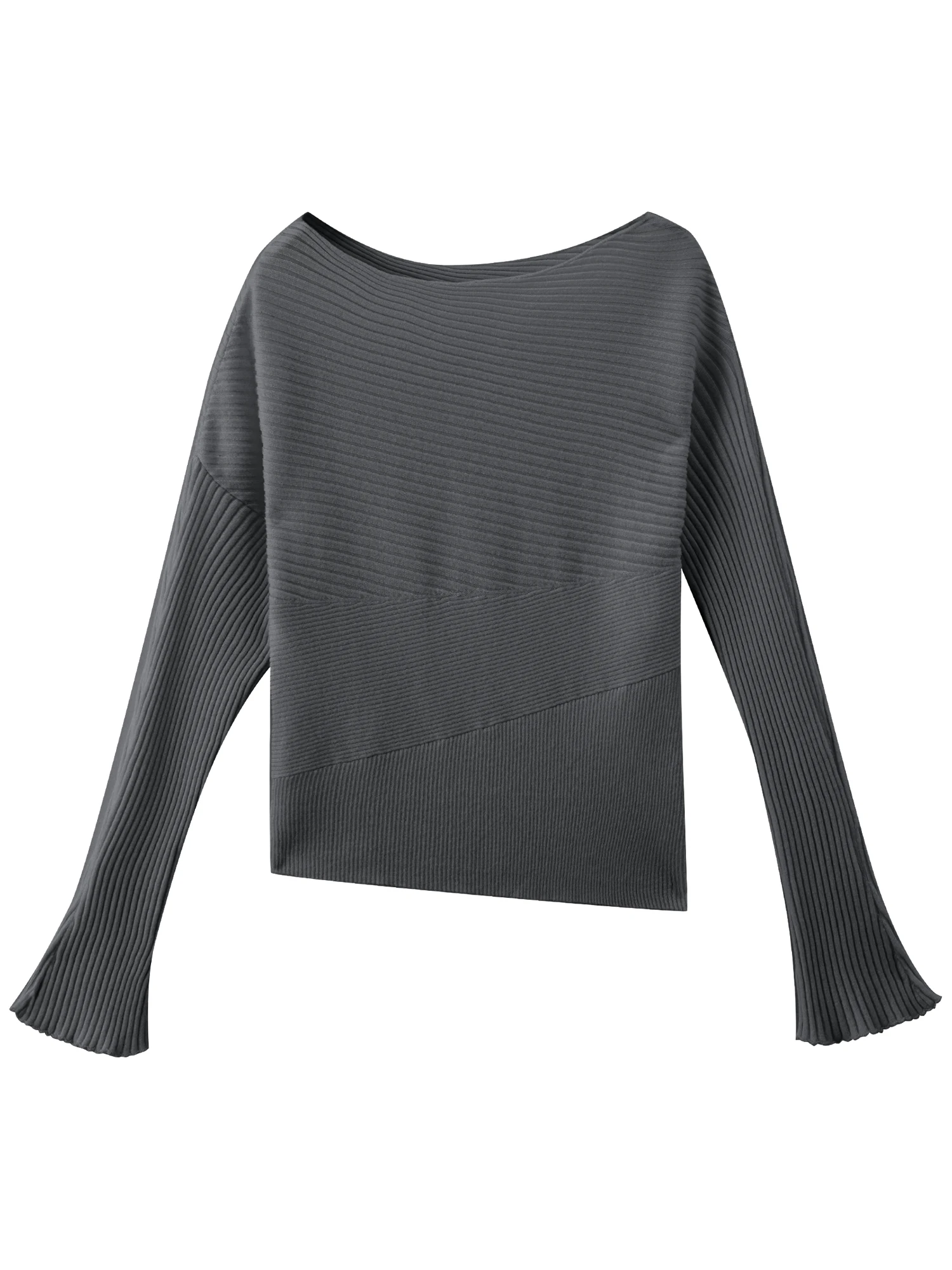 ZIQIAO Women's 2026 Autumn New Style Off-Shoulder Wool Knit Sweater Slimming Waist Long Sleeve Basics Simple Solid