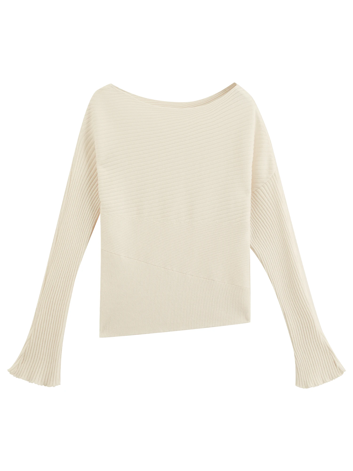 ZIQIAO Women's 2026 Autumn New Style Off-Shoulder Wool Knit Sweater Slimming Waist Long Sleeve Basics Simple Solid