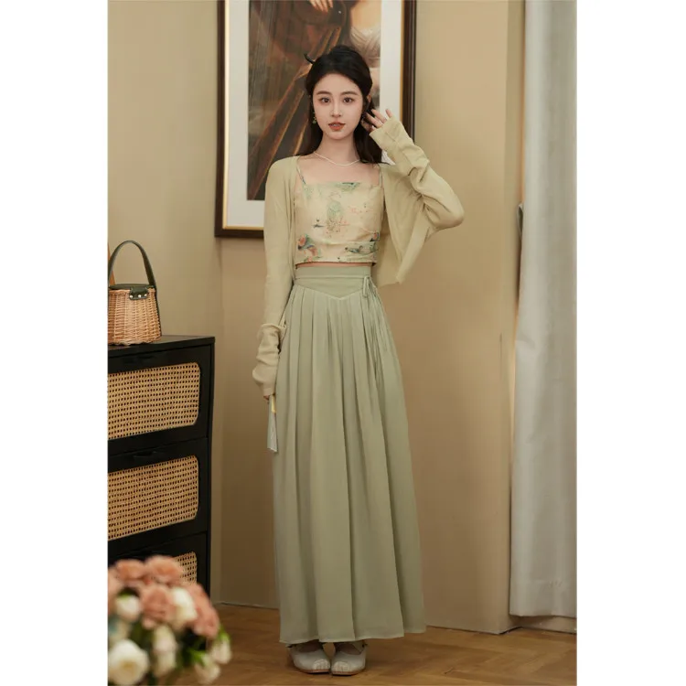 ALXNAN Green Knit Cardigan Soft Light Weight Loose-fit Long Sleeve Casual Outerwear for Women 2026 New Autumn QYM001478