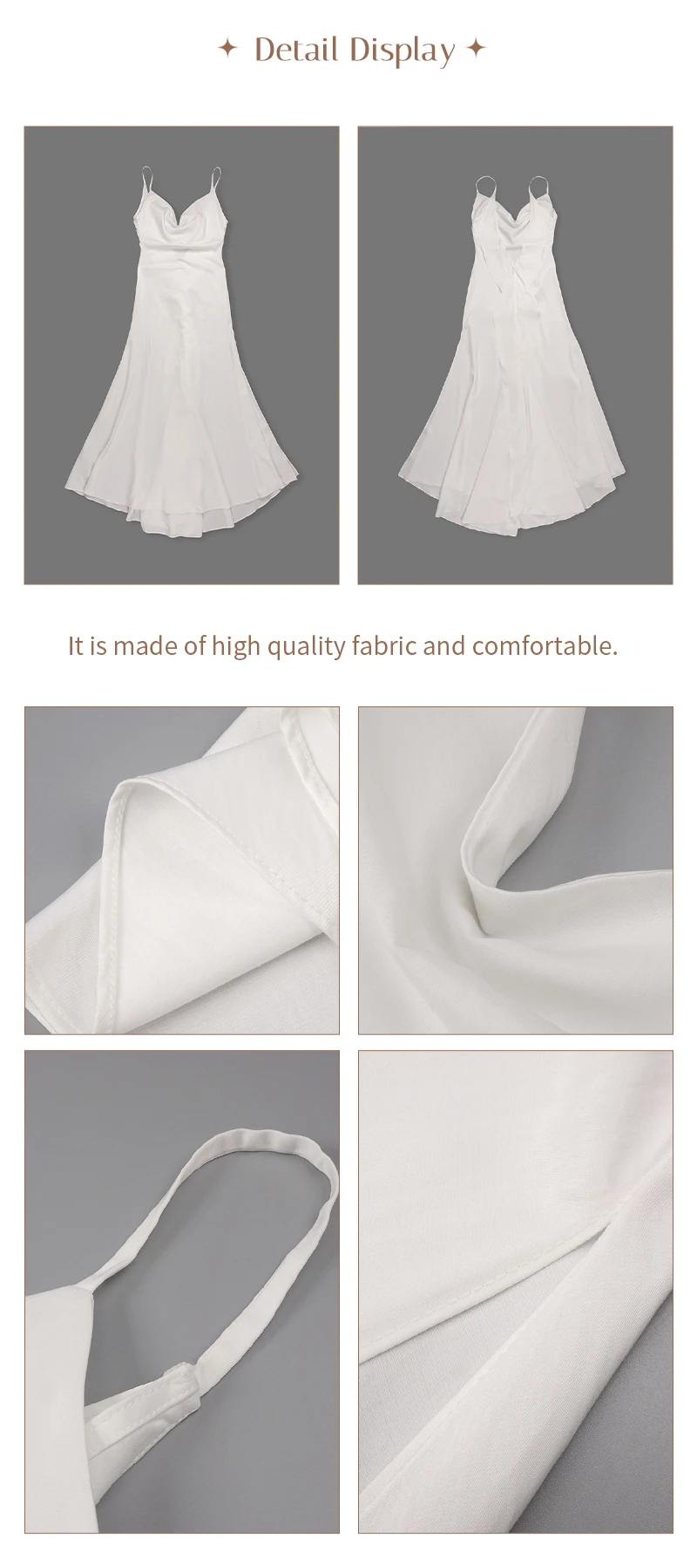 White Satin Slip Maxi Dress Draped Cowl Neck Spaghetti Strap High Split Floor Length Wedding Guest Evening Party Long Dress