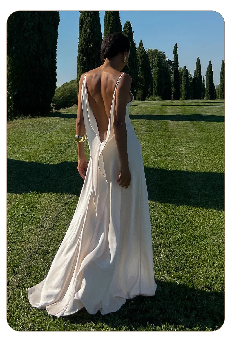 White Satin Slip Maxi Dress Draped Cowl Neck Spaghetti Strap High Split Floor Length Wedding Guest Evening Party Long Dress