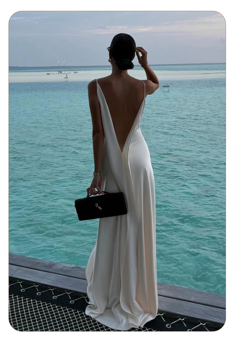 White Satin Slip Maxi Dress Draped Cowl Neck Spaghetti Strap High Split Floor Length Wedding Guest Evening Party Long Dress