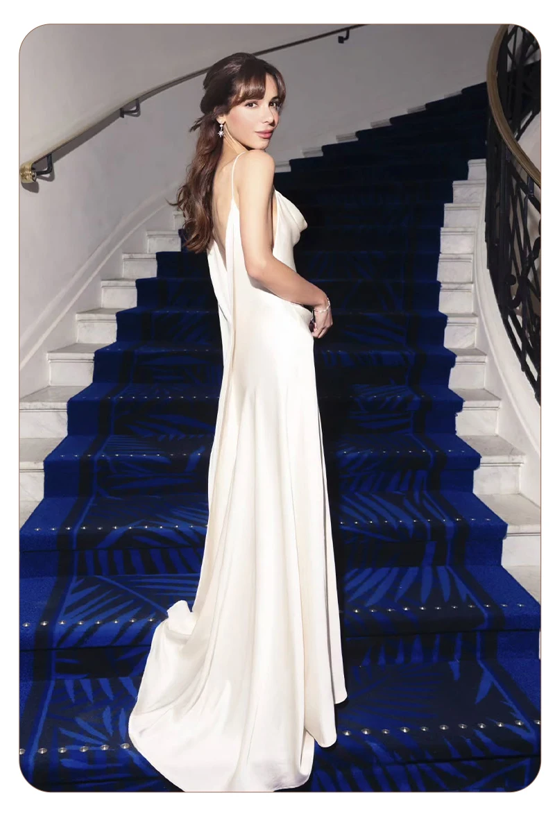 White Satin Slip Maxi Dress Draped Cowl Neck Spaghetti Strap High Split Floor Length Wedding Guest Evening Party Long Dress