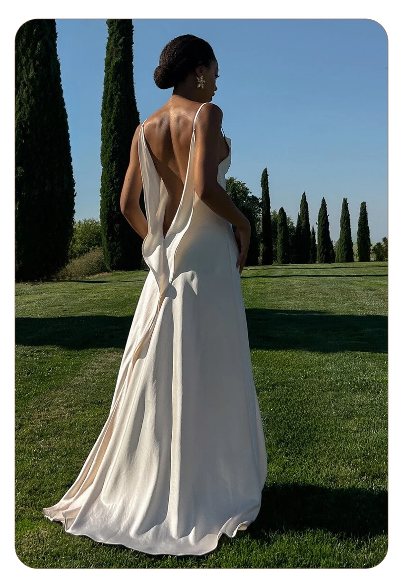 White Satin Slip Maxi Dress Draped Cowl Neck Spaghetti Strap High Split Floor Length Wedding Guest Evening Party Long Dress