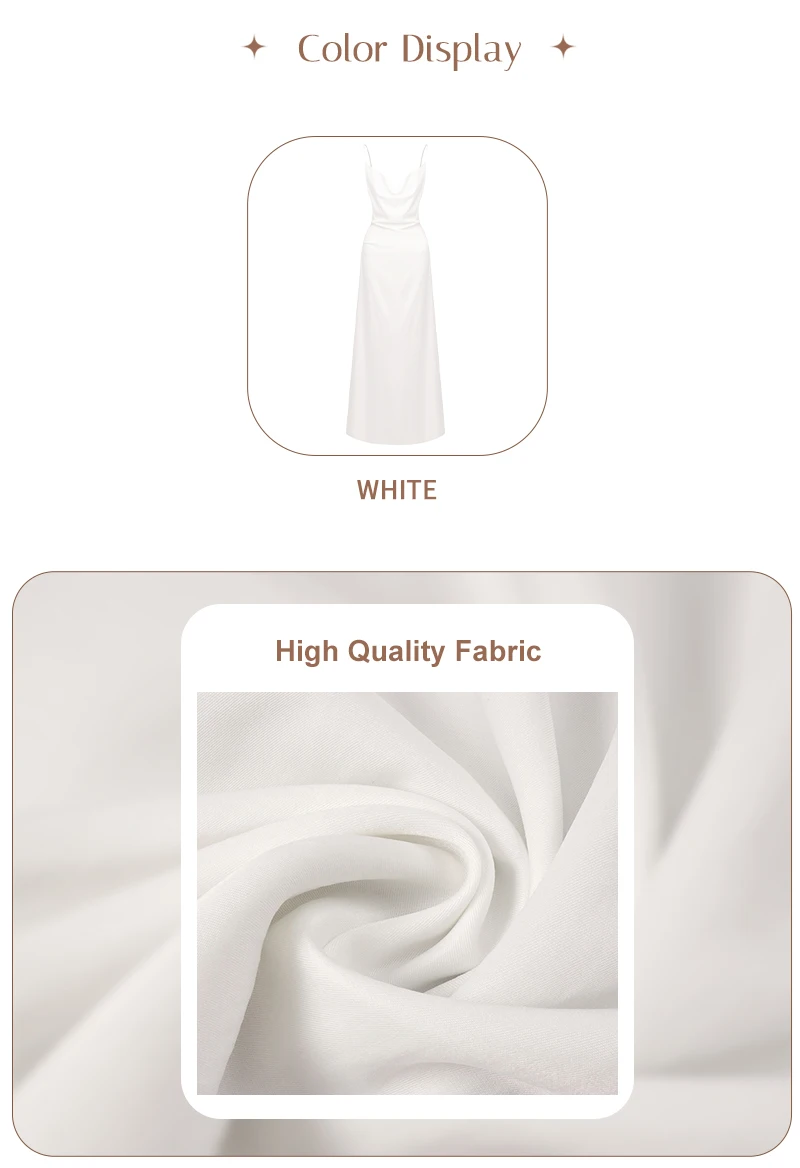 White Satin Slip Maxi Dress Draped Cowl Neck Spaghetti Strap High Split Floor Length Wedding Guest Evening Party Long Dress