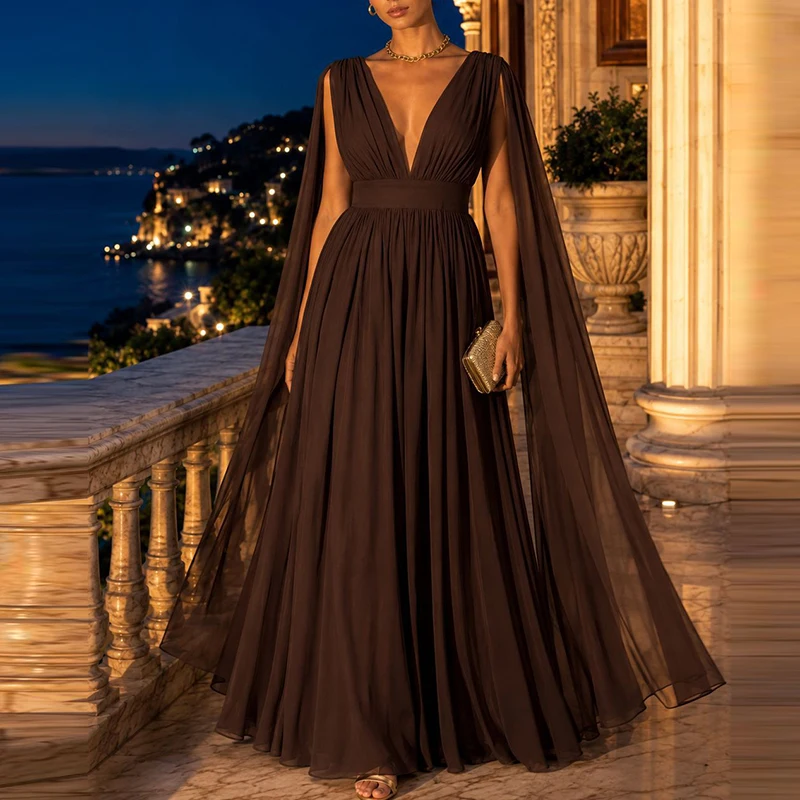 Autumn Slit Long Sleeve Maxi Dresses Luxury Deep V Neck Hollow Party Dress Women Casual Solid High Waist Mesh Pleated Long Dress