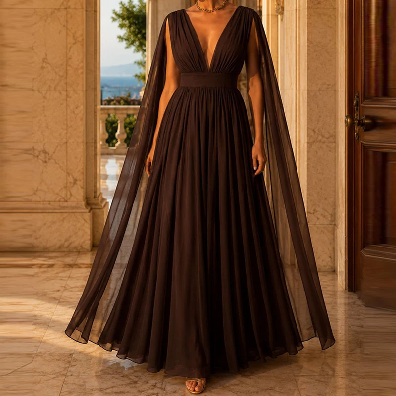 Autumn Slit Long Sleeve Maxi Dresses Luxury Deep V Neck Hollow Party Dress Women Casual Solid High Waist Mesh Pleated Long Dress