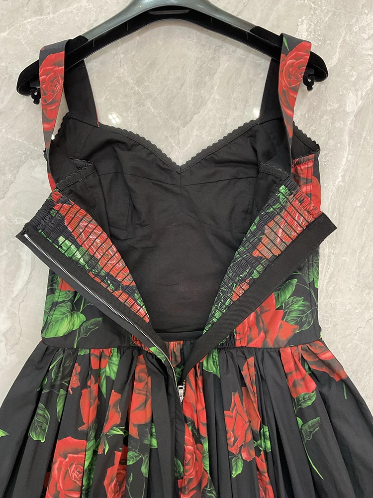 Seifrmann Casual printed cotton suspender dress square neck sleeveless waist mid-length dress 2026 autumn women's new style