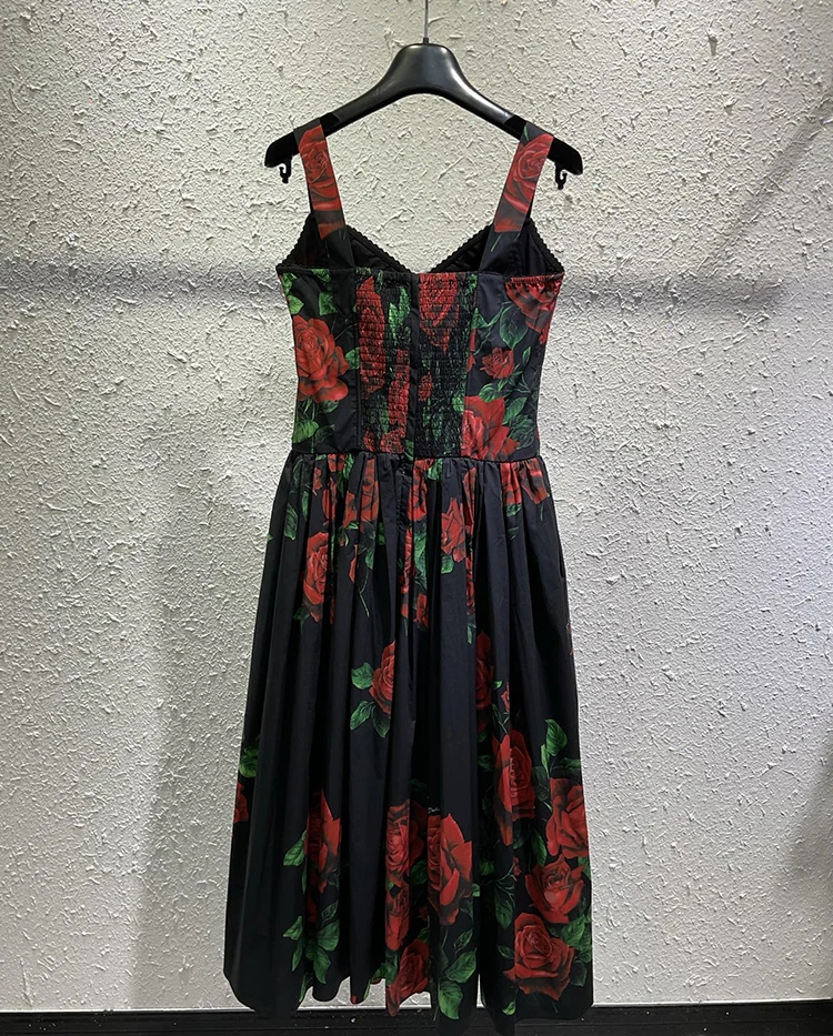 Seifrmann Casual printed cotton suspender dress square neck sleeveless waist mid-length dress 2026 autumn women's new style
