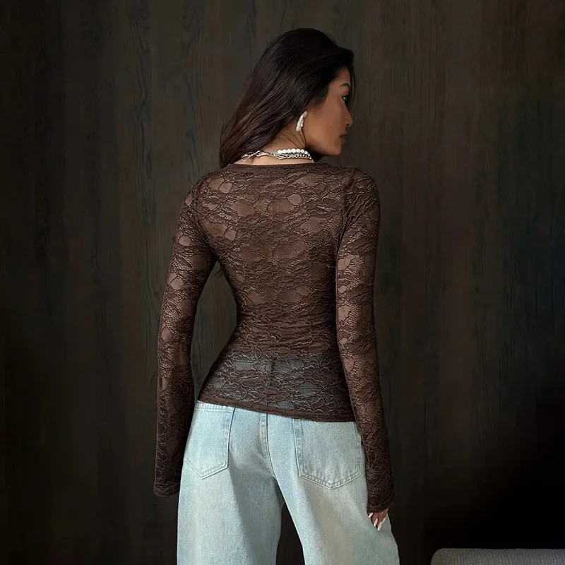 Tuularose White Lace Pullover Women Sexy Hollow See-Through Twist Patchwork Pullover New High Street Chic Slim Women's T-Shirts