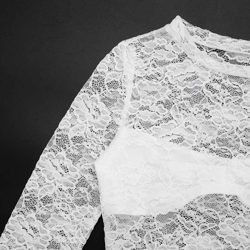 Tuularose White Lace Pullover Women Sexy Hollow See-Through Twist Patchwork Pullover New High Street Chic Slim Women's T-Shirts