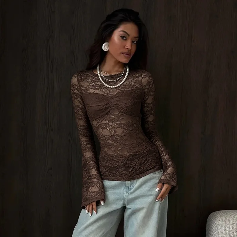 Tuularose White Lace Pullover Women Sexy Hollow See-Through Twist Patchwork Pullover New High Street Chic Slim Women's T-Shirts