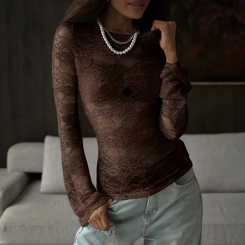Tuularose White Lace Pullover Women Sexy Hollow See-Through Twist Patchwork Pullover New High Street Chic Slim Women's T-Shirts