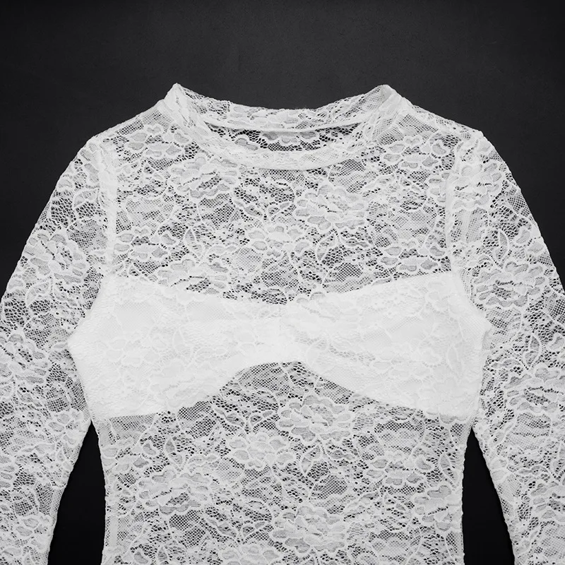 Tuularose White Lace Pullover Women Sexy Hollow See-Through Twist Patchwork Pullover New High Street Chic Slim Women's T-Shirts