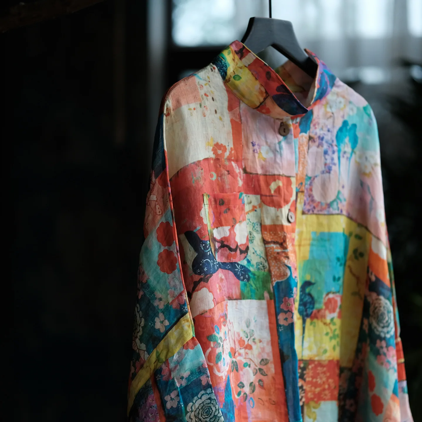 100% Ramie Women Casual Long Shirt New Arrival 2026 Autumn Vintage Style Floral Print Loose Comfortable Female Shirt Dress M2911
