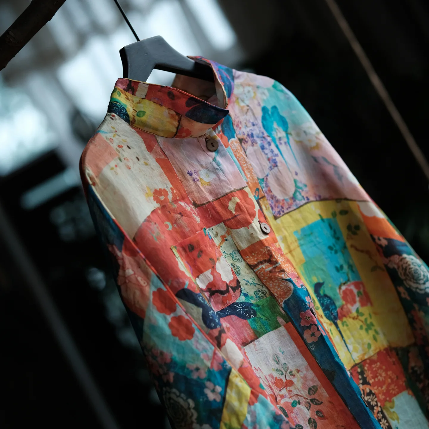 100% Ramie Women Casual Long Shirt New Arrival 2026 Autumn Vintage Style Floral Print Loose Comfortable Female Shirt Dress M2911
