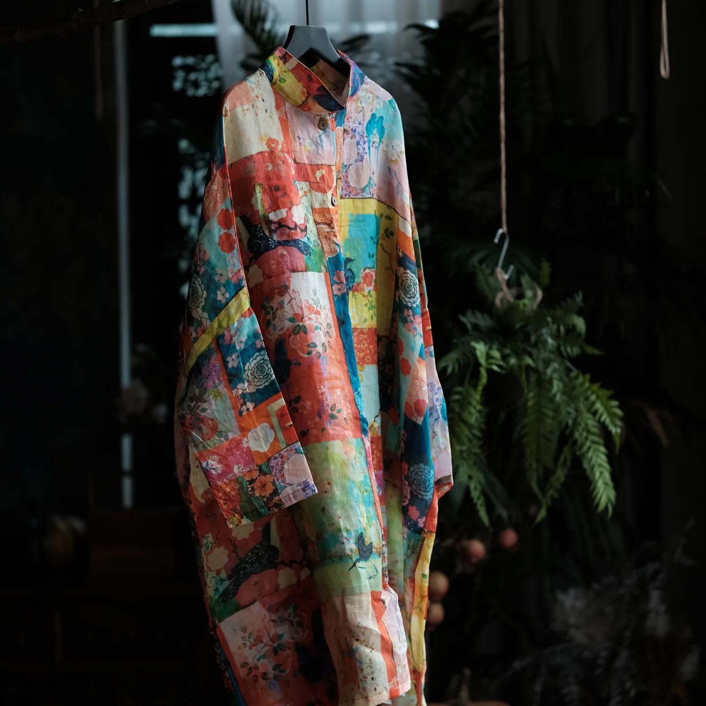 100% Ramie Women Casual Long Shirt New Arrival 2026 Autumn Vintage Style Floral Print Loose Comfortable Female Shirt Dress M2911